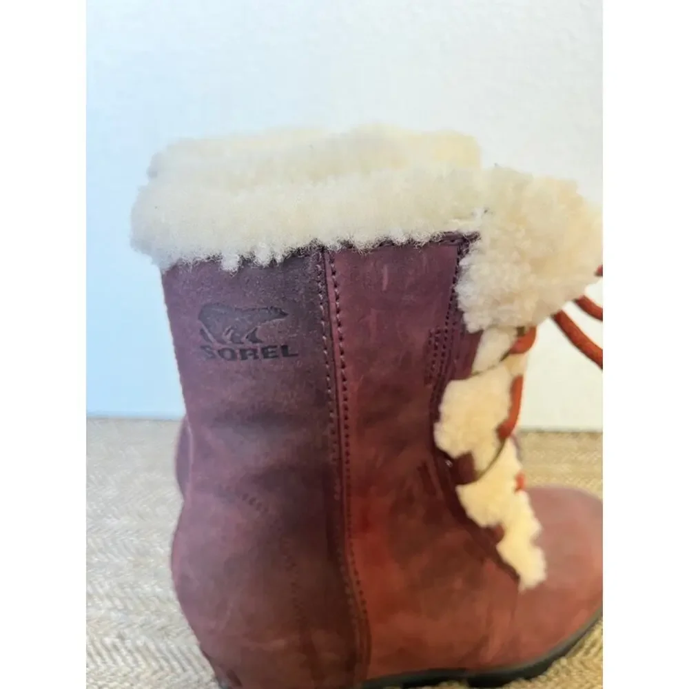 Sorel Joan of Arctic II size 6 Burgundy Suede Lace-Up Boots Shearling